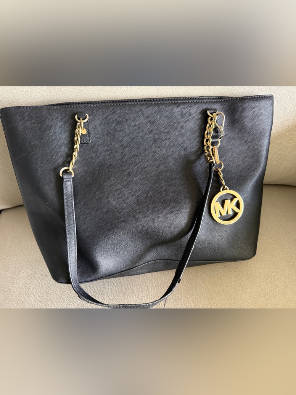 Michael Kors Black Tote with Gold Logo Charm